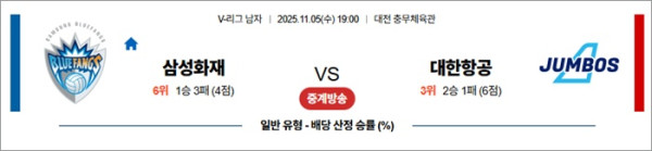 11월 05일 KOVO남 삼성화재 vs 대한항공