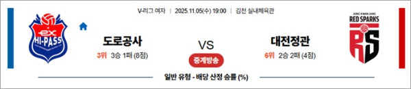 11월 05일 KOVO여 도로공사 vs 대전정관