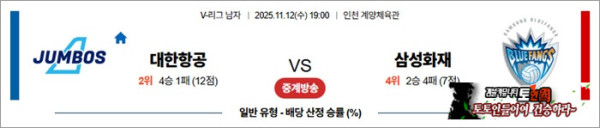 11월 12일 KOVO남 대한항공 vs 삼성화재