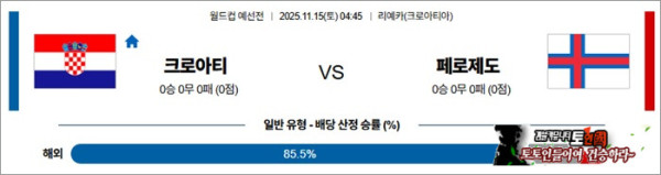 11월 15일 월드컵 예선전 크로아티 vs 페로제도